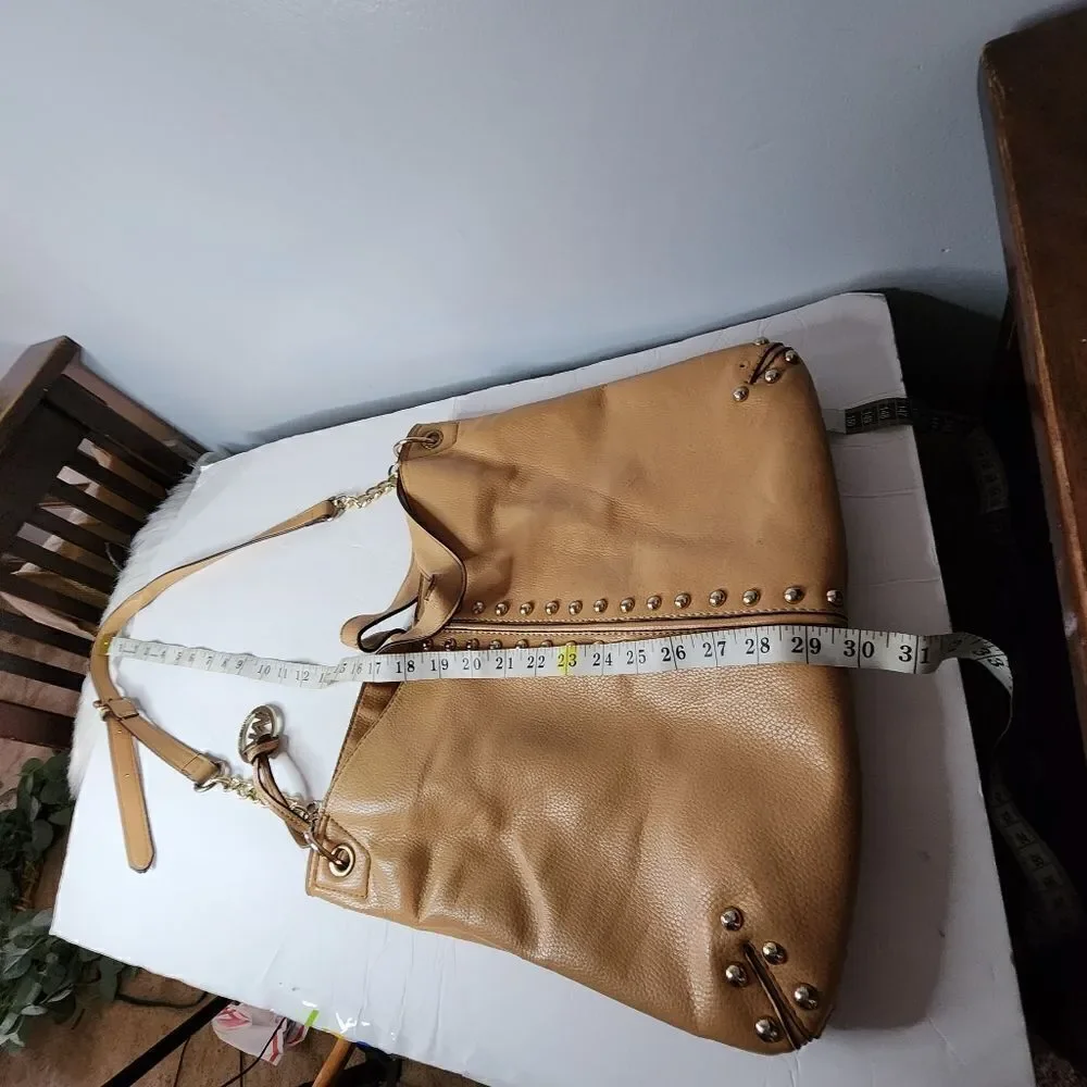 Large Michael Kors Uptown Astor Gold Accent Shoulder Tote Cross Body Purse Brow